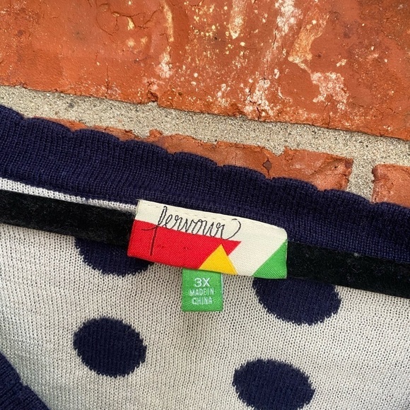 Fervour Womens 3X Navy Blue Polka Dot Scallop Trim Cardigan Sweater - Picture 4 of 8